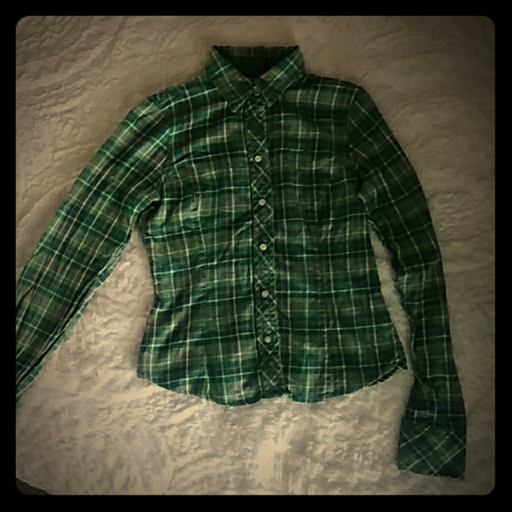 Emerald green plaid AE Button Down